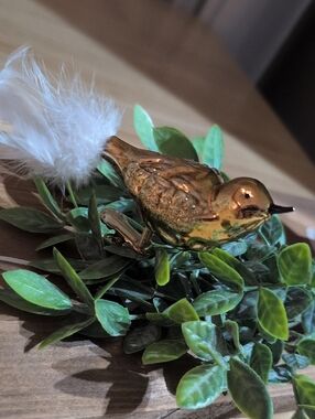 Jaclyn Smith Gold Glass Bird Ornament with White Feather Tail